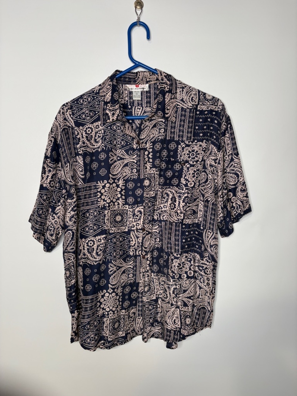 Vintage Stunt Collection Silk Short Sleeve Button Front Shirt Size Large